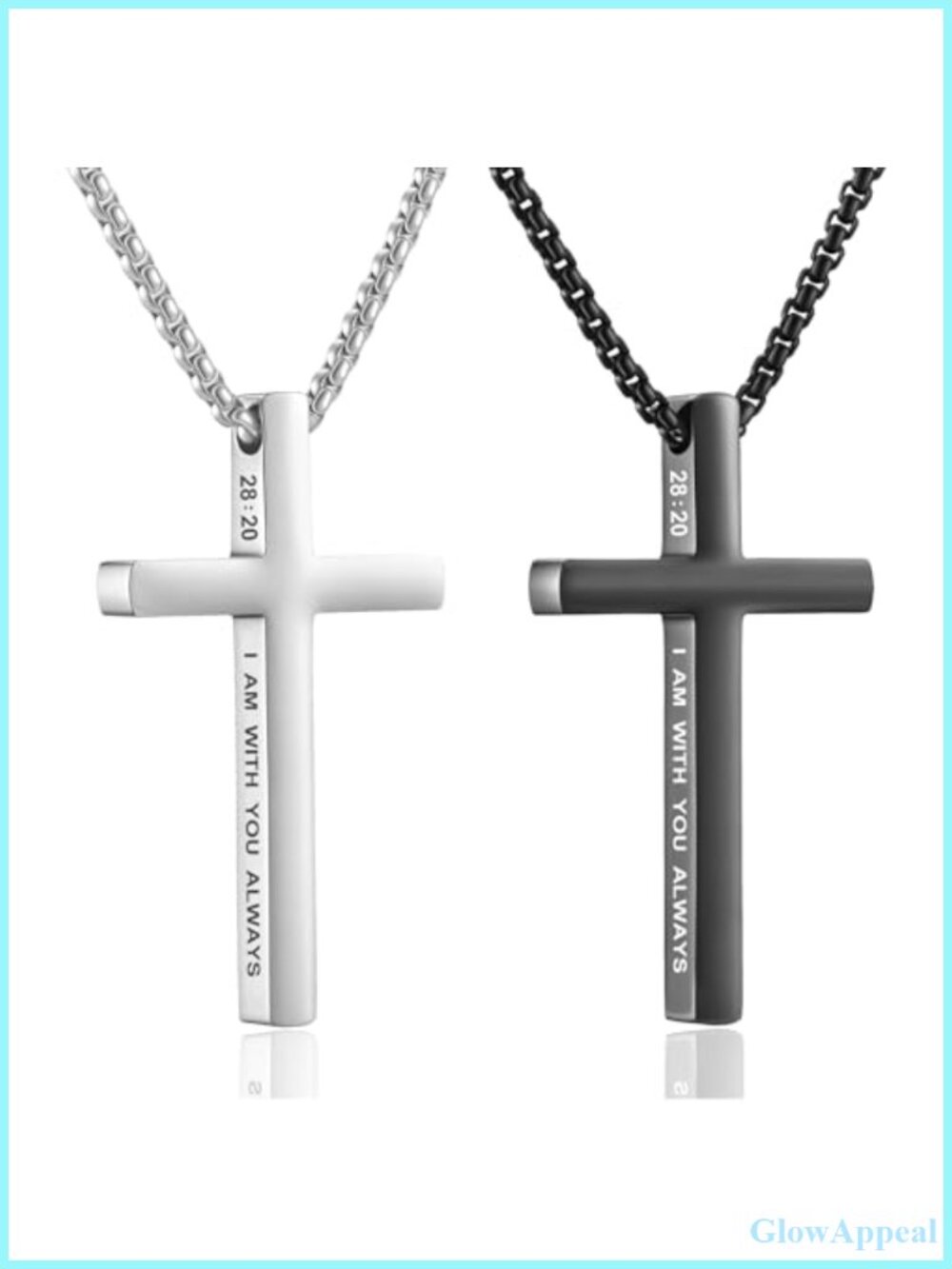 Men's Cross Necklace Set Bible Verse Pendant 22 Inch Box Chain 2 Piece
